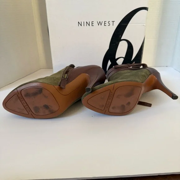 Nine West Olive and Chestnut Heeled Boots Size 7 1/2 M - Picture 7 of 8